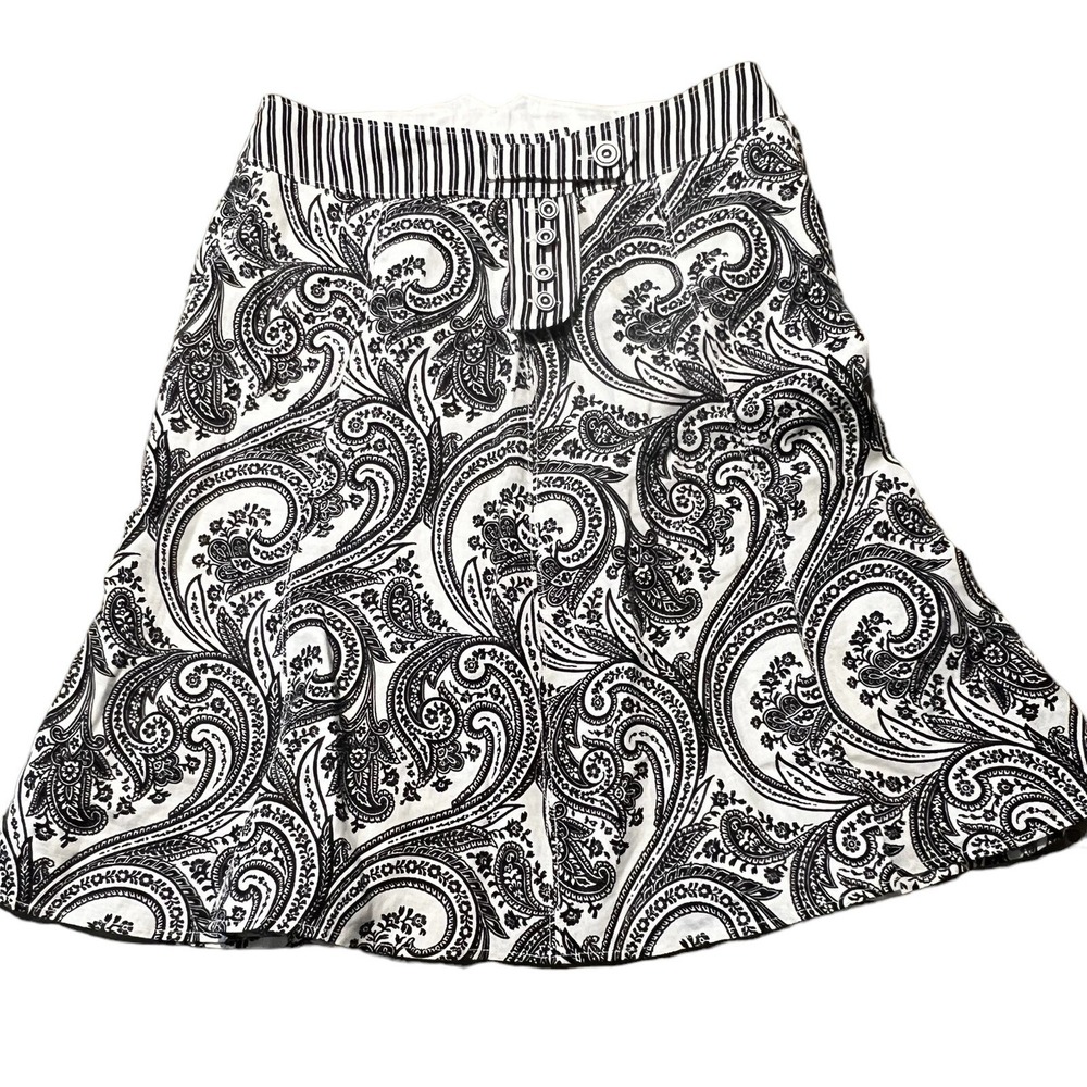 Etro Paisley Pattern Linen Skirt 40 Black White